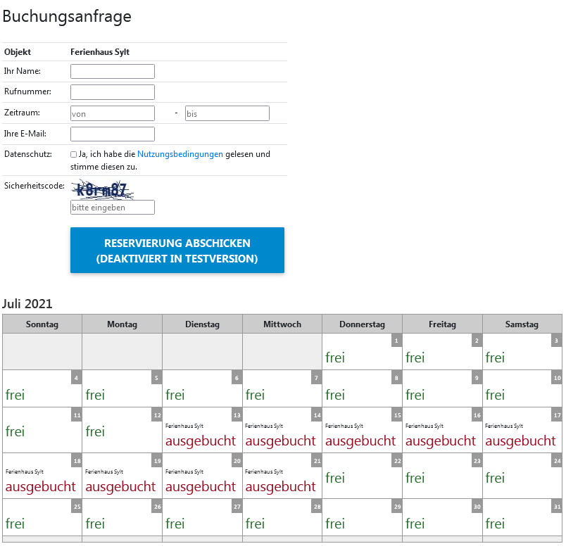 Ferienhaus im Kalender buchen mit Verwaltung der Ferienwohnungen